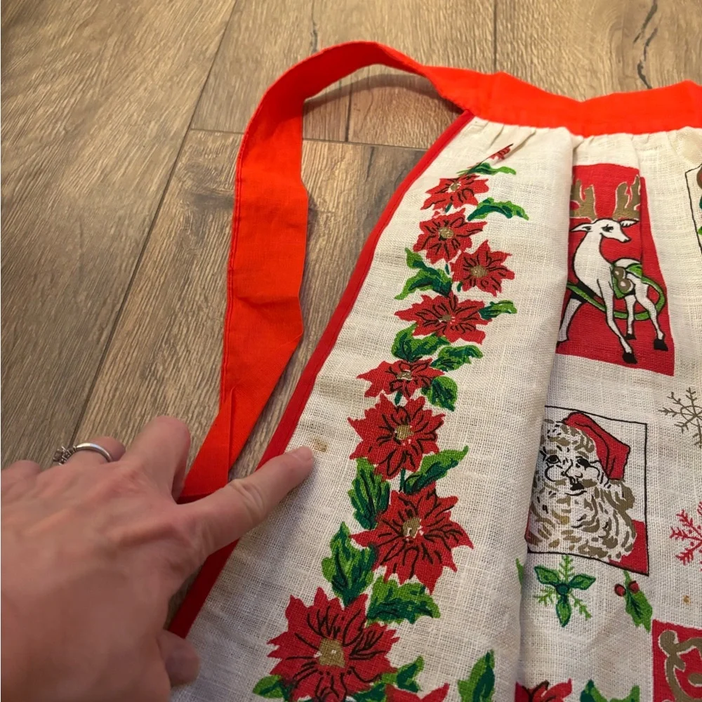 Vintage Linen Festive Red and White Apron Skirt Baking Holiday Christmas